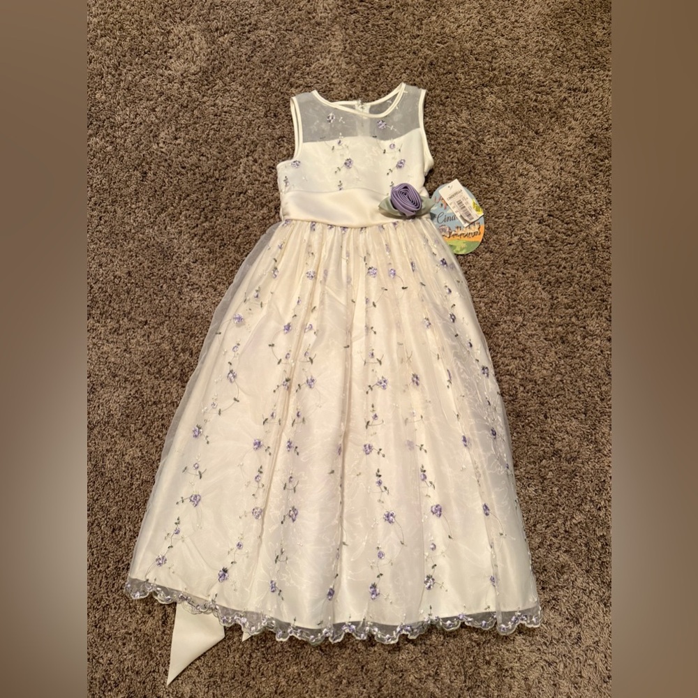 Cinderella Cream Dress with Purple Floral Design